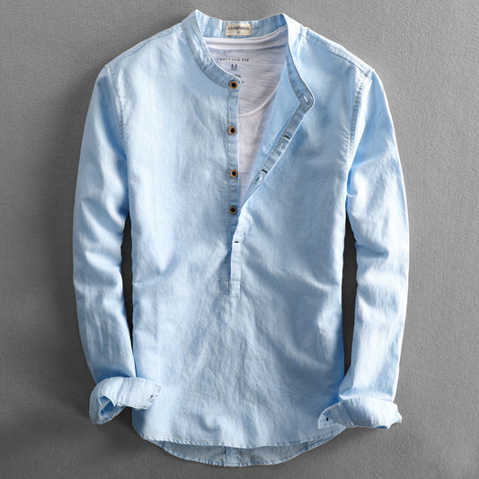 Simple Men's Casual Long Linen Sleeves Shirt