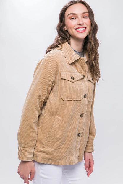 Corduroy Button Up Jacket With Sherpa Inside