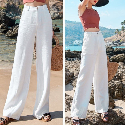 Linen Women's Drape High-waist Long Pants