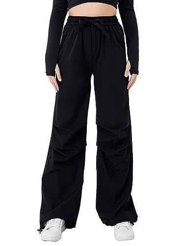 Women's High Waist Drawstring Patchwork Wide-leg Pants