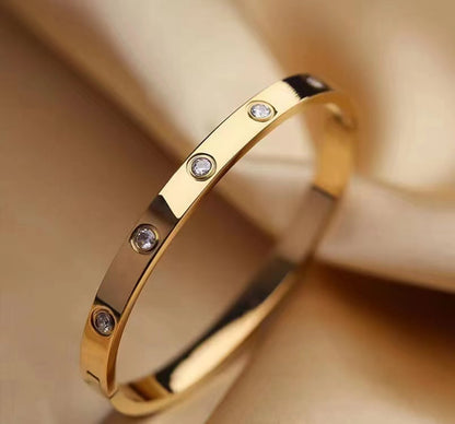 14K Gold Plated Friendship Love Bangle Bracelets Cubic Zirconia Stainless Steel Bracelet