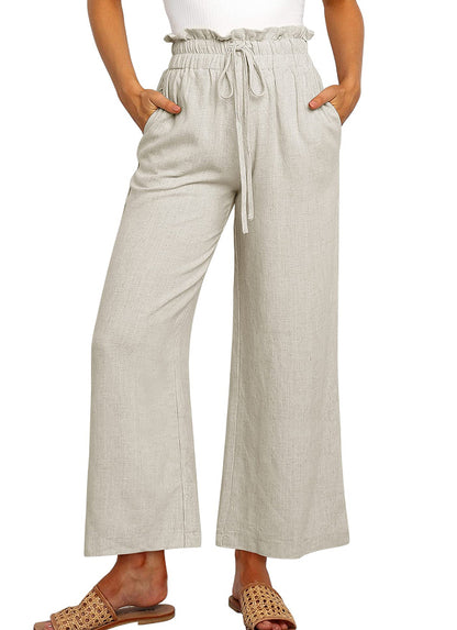 Elastic Waistband Lace-up Wide Leg Pants