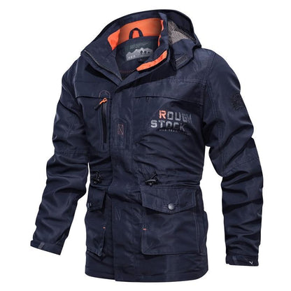 Cross-border jacket men's mid-length casual outdoor hooded plus size