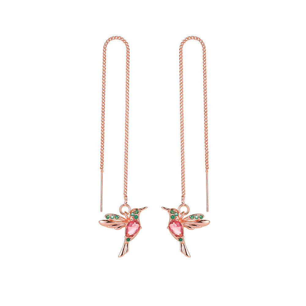 Unique Little Bird Drop Long Hanging Hummingbird Earrings