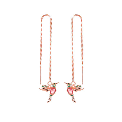 Unique Little Bird Drop Long Hanging Hummingbird Earrings