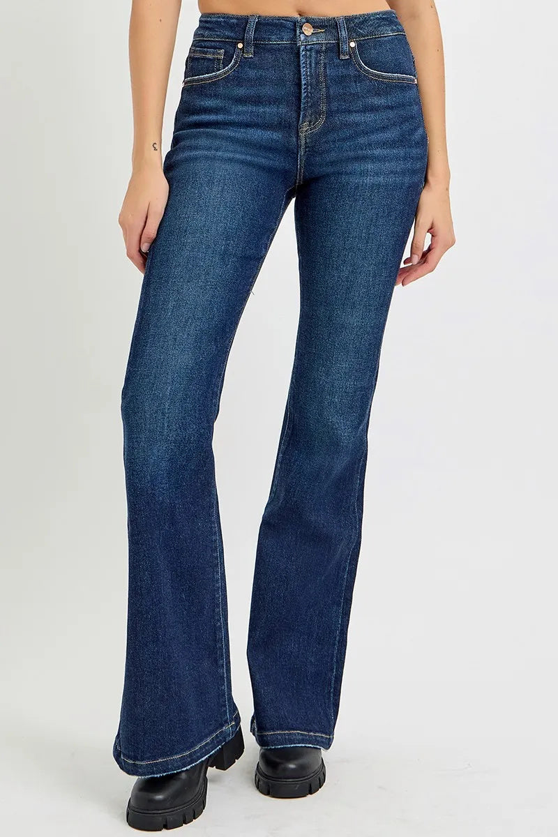 RISEN Full Size High Rise Flare Jeans With Pockets