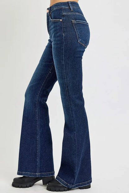 RISEN Full Size High Rise Flare Jeans With Pockets