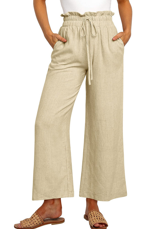 Elastic Waistband Lace-up Wide Leg Pants