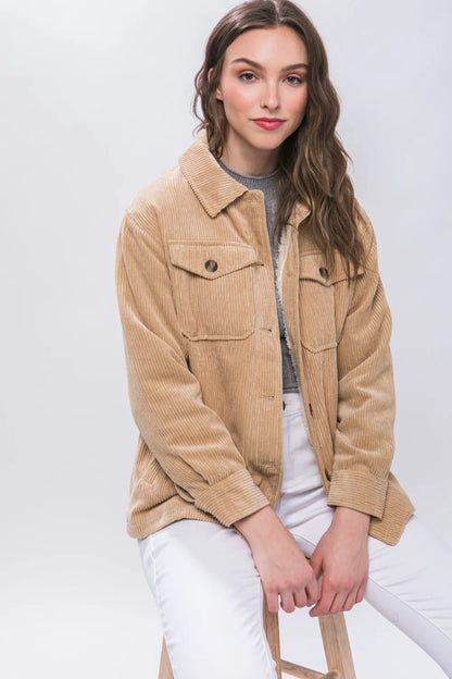 Corduroy Button Up Jacket With Sherpa Inside