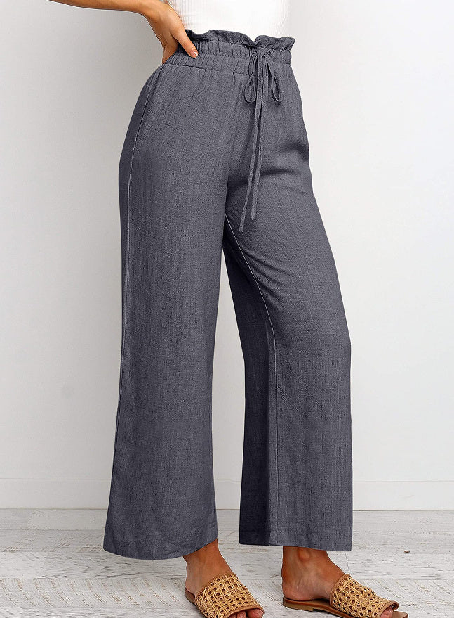 Elastic Waistband Lace-up Wide Leg Pants