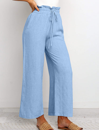 Elastic Waistband Lace-up Wide Leg Pants