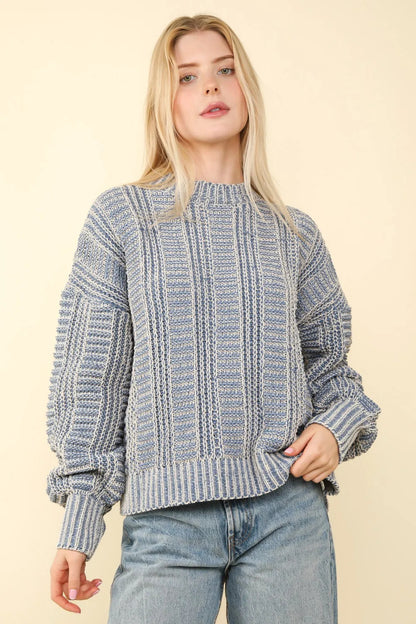 VERY J Two Tone Long Sleeve Sweater