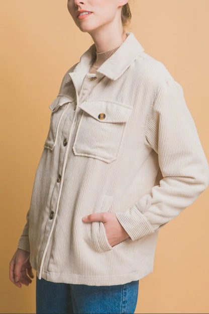 Corduroy Button Up Jacket With Sherpa Inside