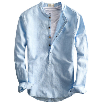 Simple Men's Casual Long Linen Sleeves Shirt