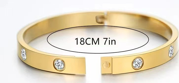 14K Gold Plated Friendship Love Bangle Bracelets Cubic Zirconia Stainless Steel Bracelet