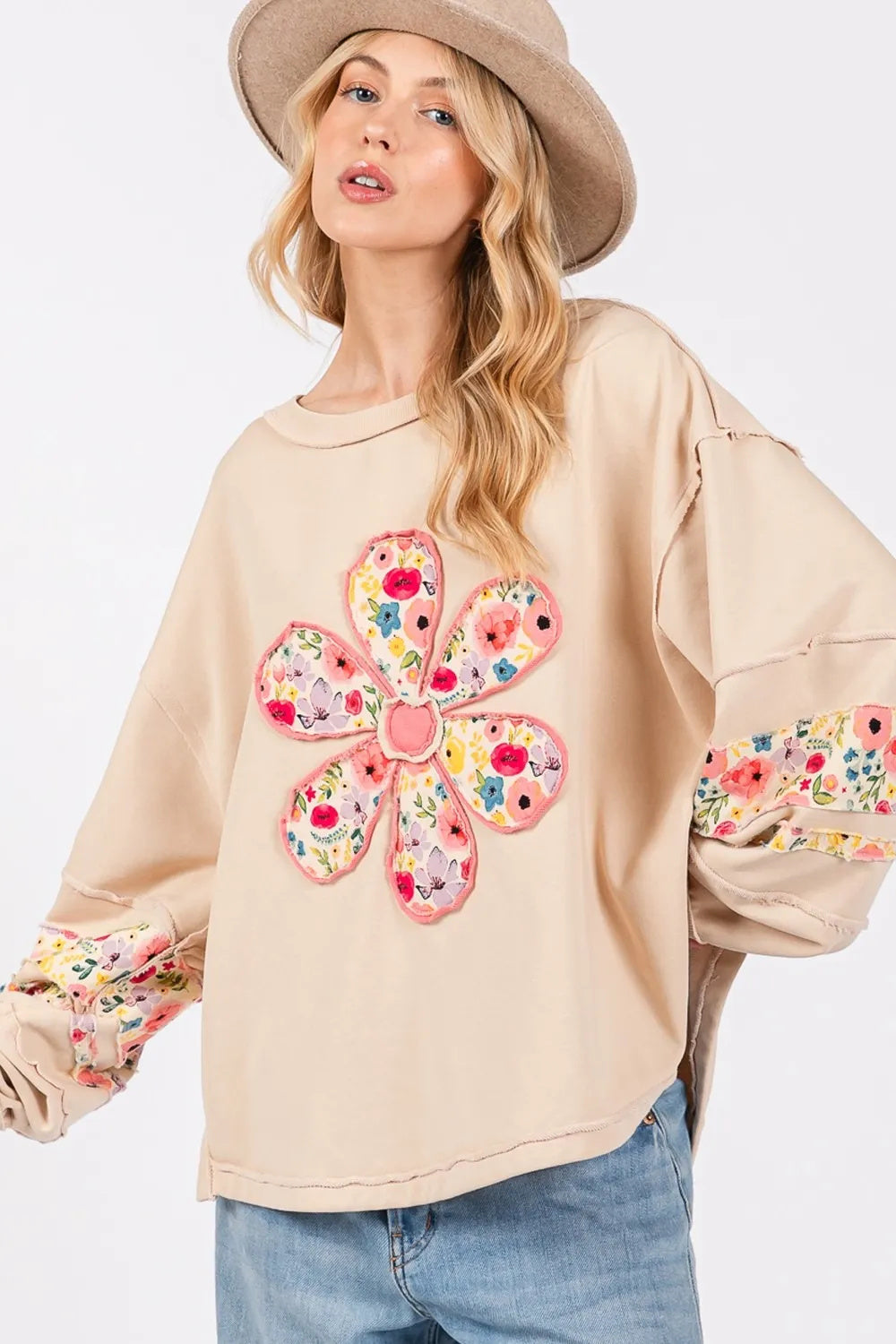 SAGE FIG Patch Applique Long Sleeve Sweatshirt