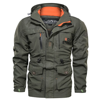 Cross-border jacket men's mid-length casual outdoor hooded plus size