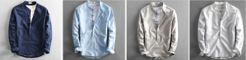 Simple Men's Casual Long Linen Sleeves Shirt