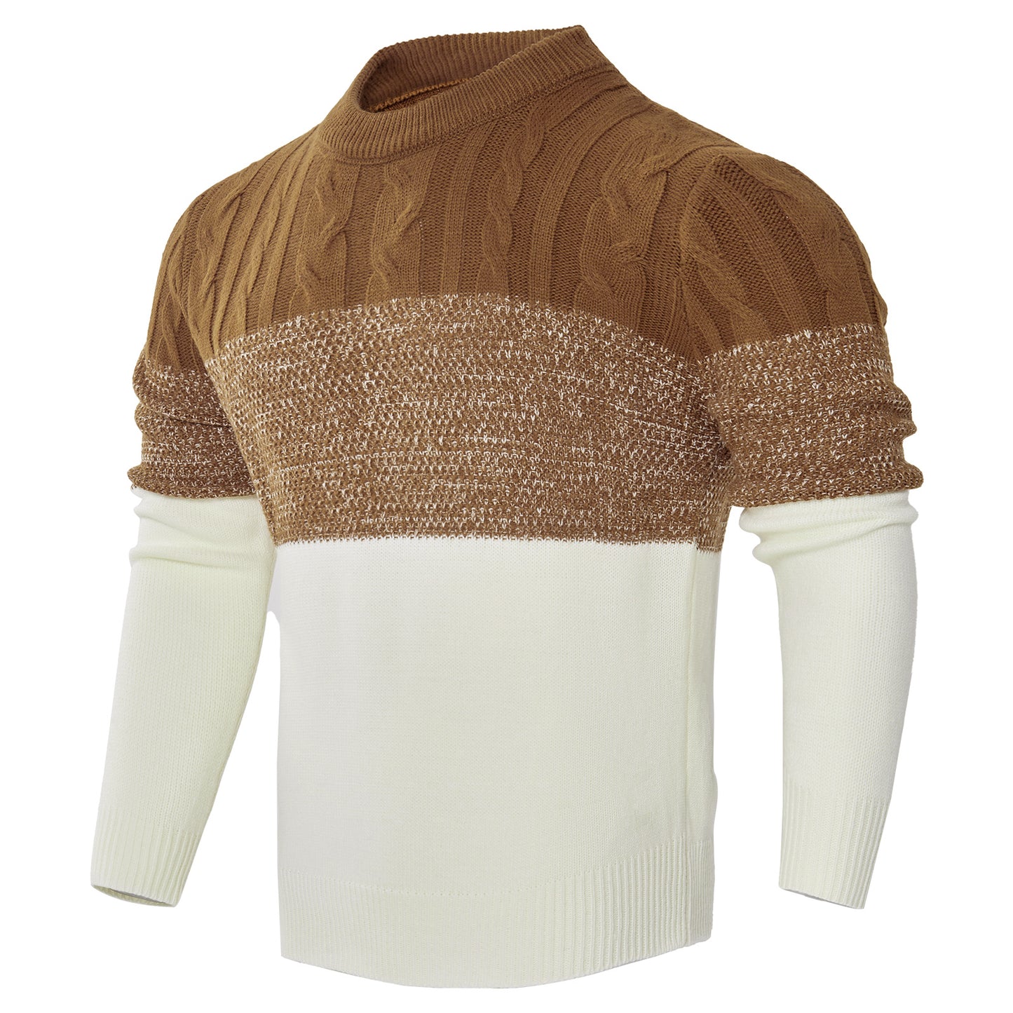 Block Long Sleeve Cable Knit Pullover Sweater