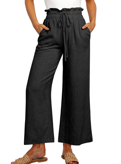 Elastic Waistband Lace-up Wide Leg Pants