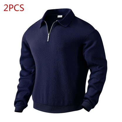 Lapel Jacquard Half-zipper Sweatshirt Long-sleeved