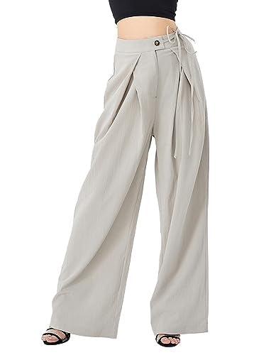 Women's High Waist Drawstring Patchwork Wide-leg Pants