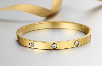 14K Gold Plated Friendship Love Bangle Bracelets Cubic Zirconia Stainless Steel Bracelet