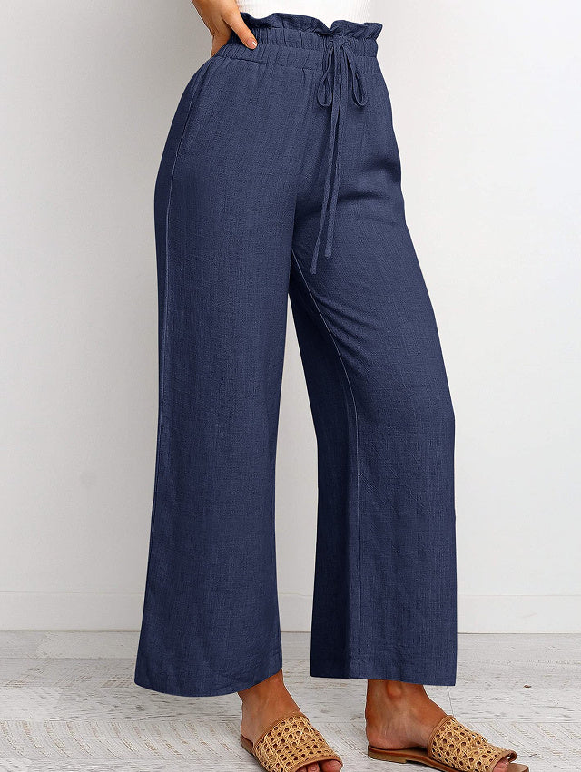 Elastic Waistband Lace-up Wide Leg Pants