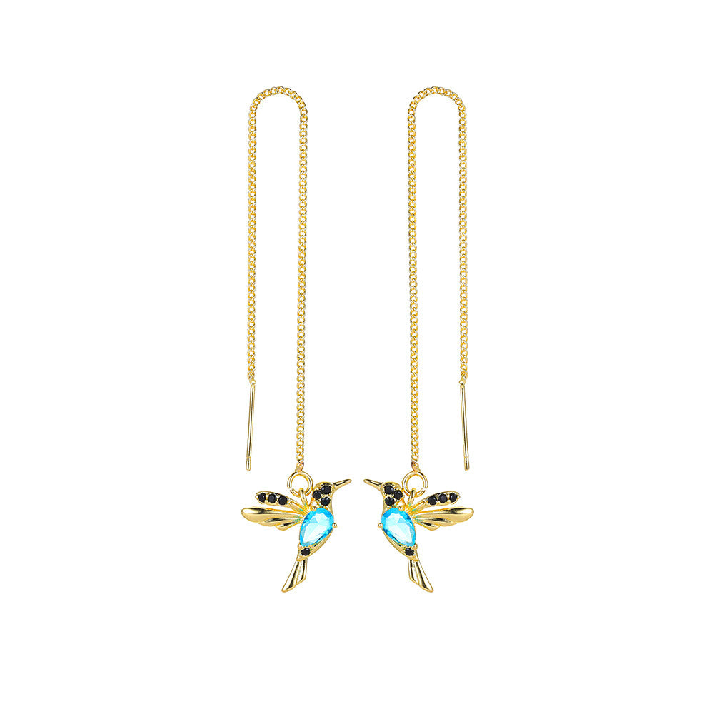 Unique Little Bird Drop Long Hanging Hummingbird Earrings