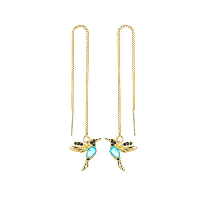 Unique Little Bird Drop Long Hanging Hummingbird Earrings