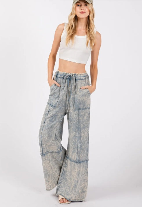 SAGE  FIG Mineral Washed Terry Wide Leg Pants