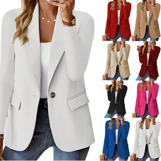 Long Sleeve Solid Color Cardigan Small Suit Jacket For Women