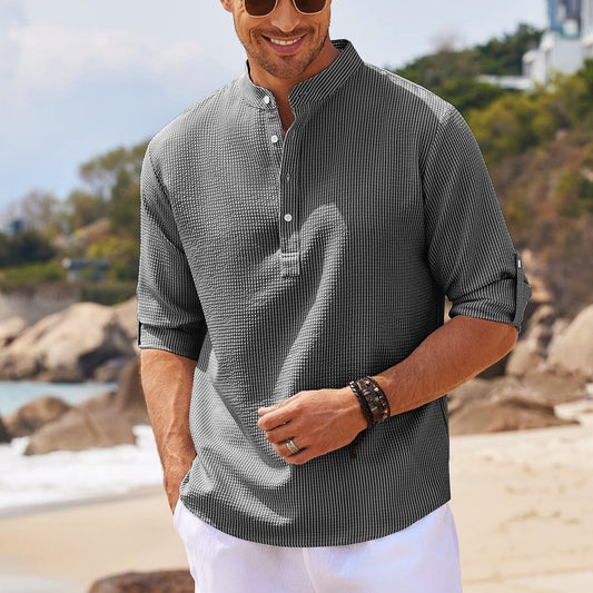 Long Sleeve Stand Collar Solid Color Shirt