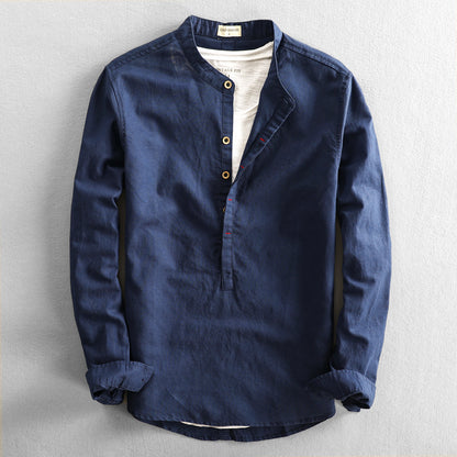 Simple Men's Casual Long Linen Sleeves Shirt