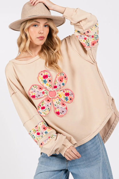 SAGE FIG Patch Applique Long Sleeve Sweatshirt