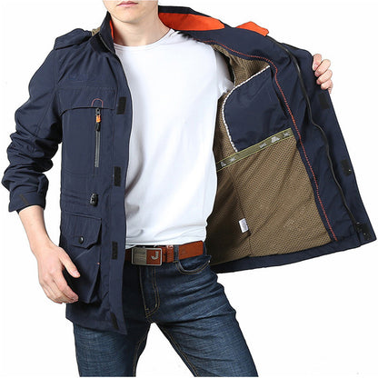 Cross-border jacket men's mid-length casual outdoor hooded plus size