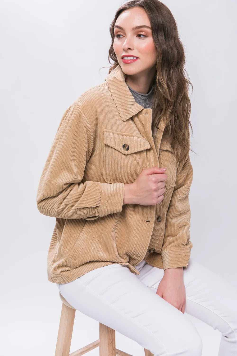 Corduroy Button Up Jacket With Sherpa Inside