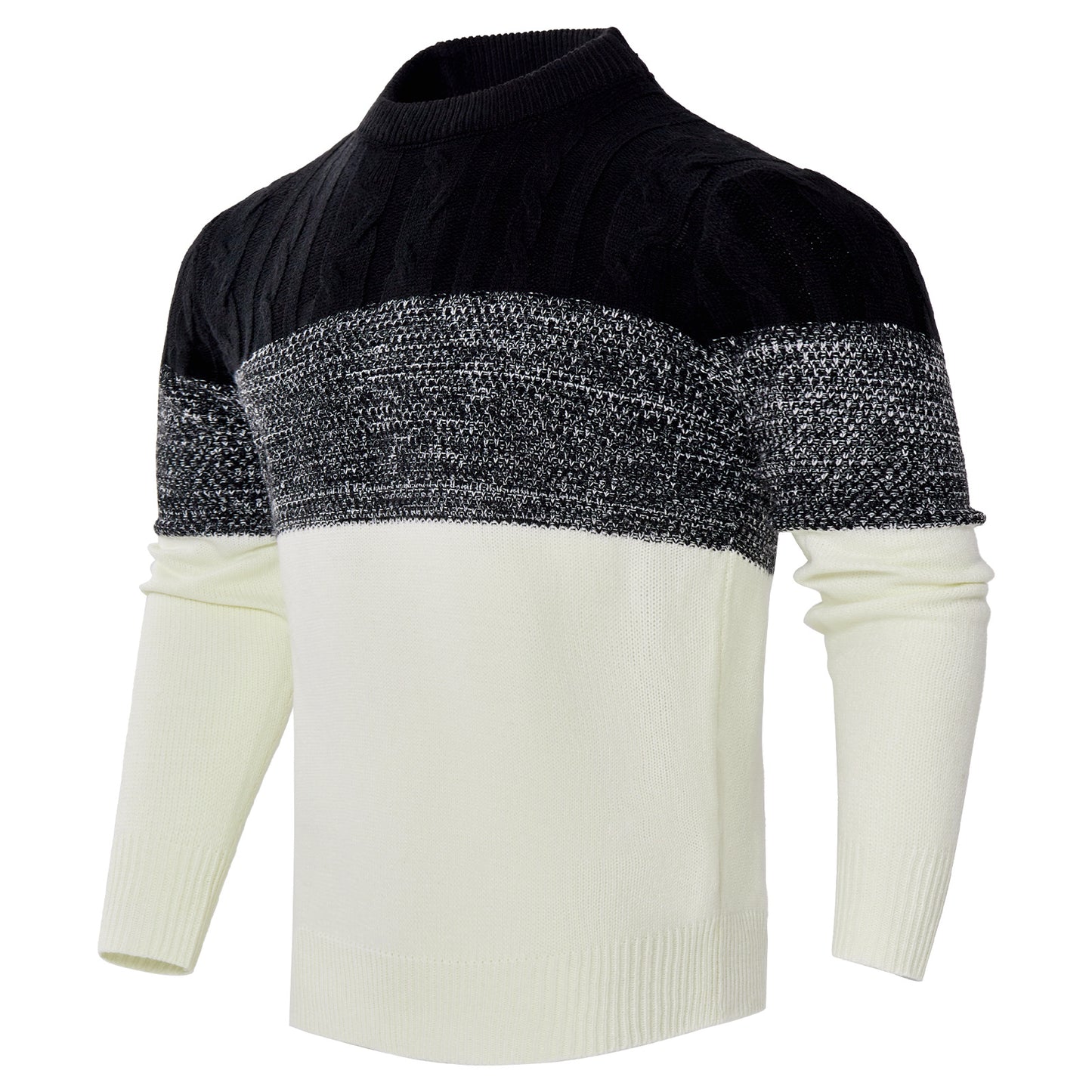 Block Long Sleeve Cable Knit Pullover Sweater