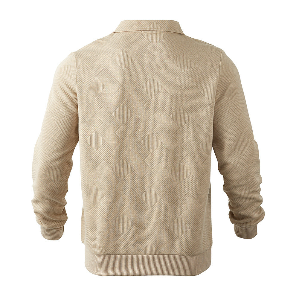 Lapel Jacquard Half-zipper Sweatshirt Long-sleeved