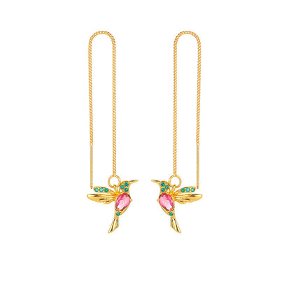 Unique Little Bird Drop Long Hanging Hummingbird Earrings