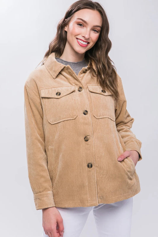 Corduroy Button Up Jacket With Sherpa Inside